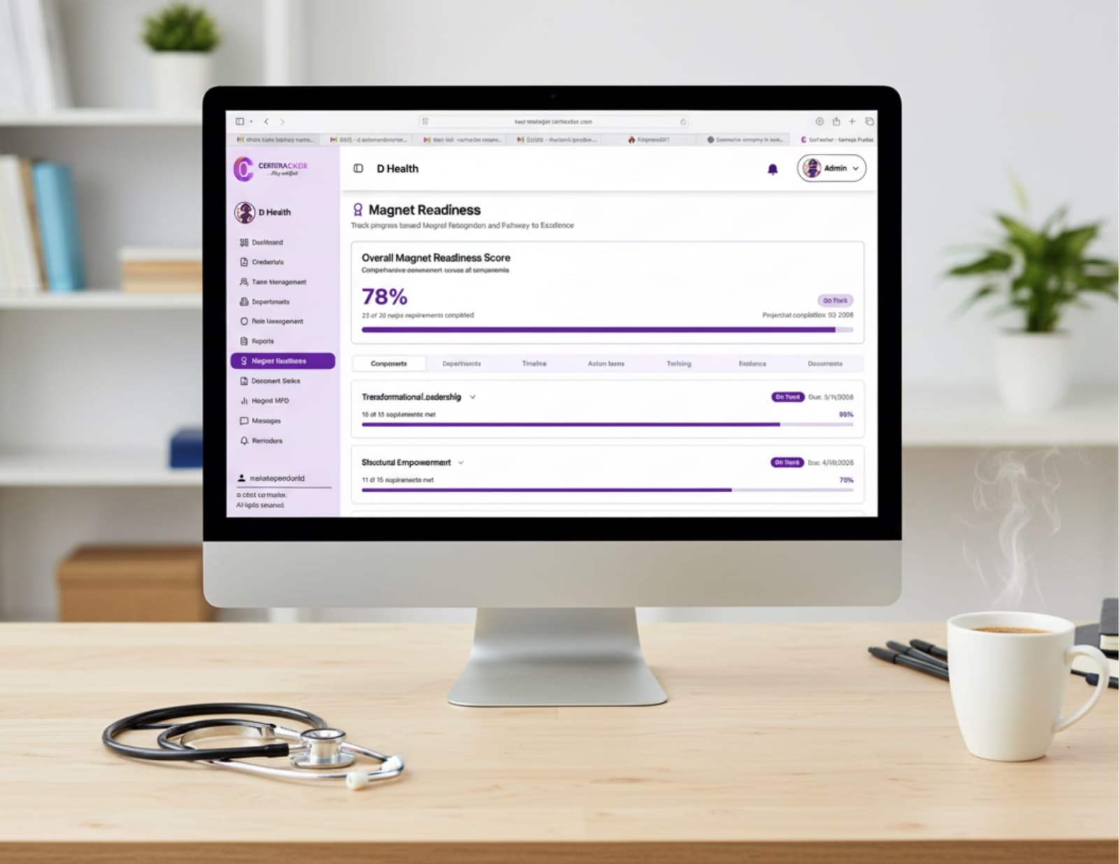 Evidence management view with tasks, documents, and Magnet component tags organized in a clean digital workspace.